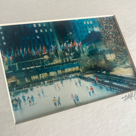 Signed lithograph. New York City, Rockefeller Center ice rink. Vintage - Picture 1 of 3